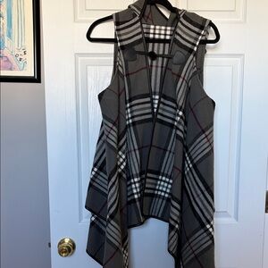Plaid Sleeveless Open Front Cardigan Vest in Gray